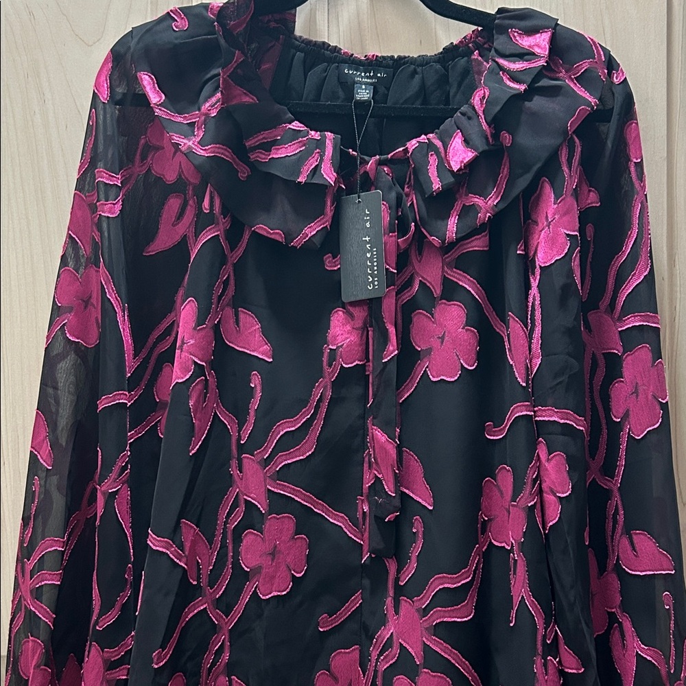 Current Air Black and Pink Floral Blouse